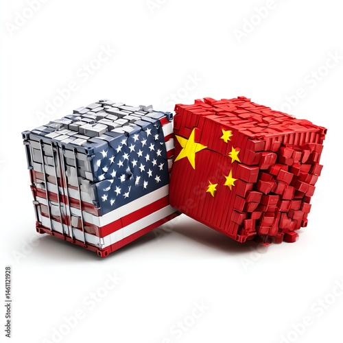 Obraz na płótnie Cubical representation of USA and China flags symbolizing trade relations. w salonie