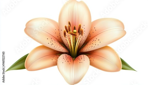 Pale Cream Lily Blossom Close Up, Detailed Botanical Illustration