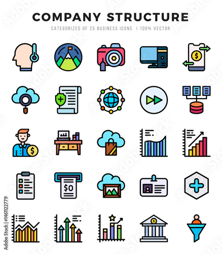 Company Structure Lineal Color icons collection. Lineal Color icons pack. Vector illustration