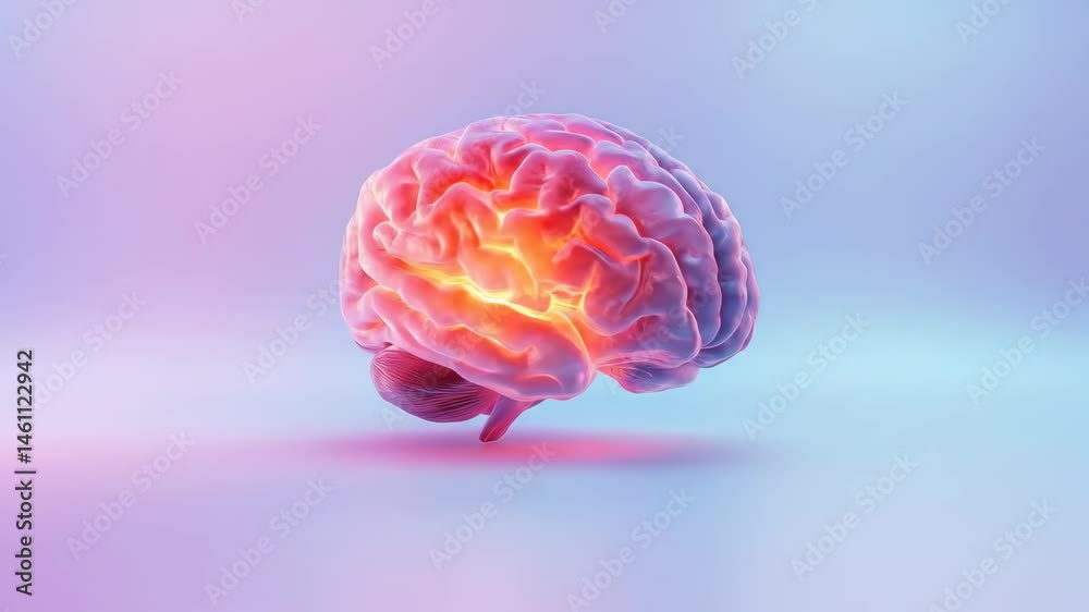 Creative human brain artwork for brainstorm concept on colorful studio backdrop. Shiny mind symbol with intelligence and conscious for education.