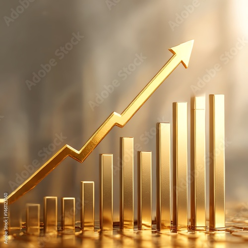 Obraz na płótnie Golden graph indicating growth and success, isolated on white background. w salonie