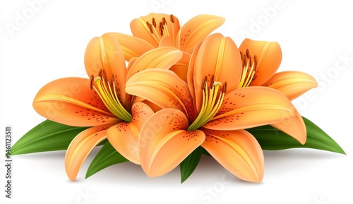 Orange Lilies Close Up Bouquet on White Background