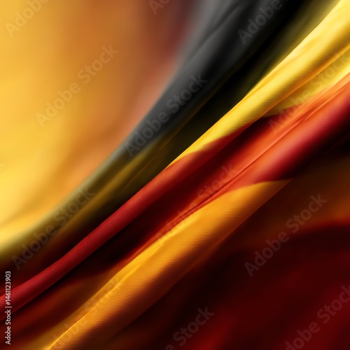 Obraz na płótnie Abstract wave fabric in black, red, and yellow, representing a national flag theme. w salonie