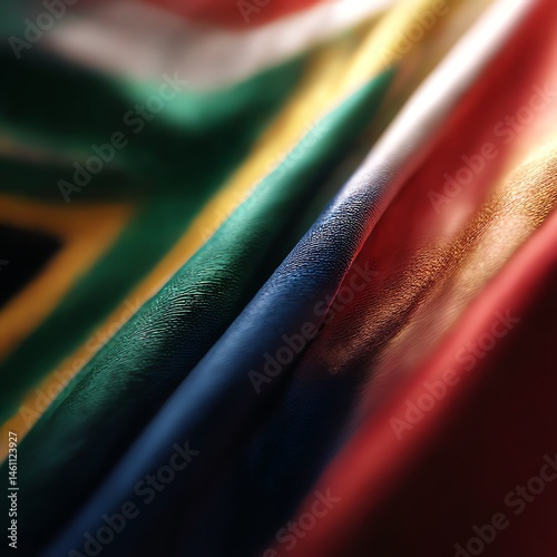 Obraz na płótnie Close-up of the South African flag waving in the light. w salonie