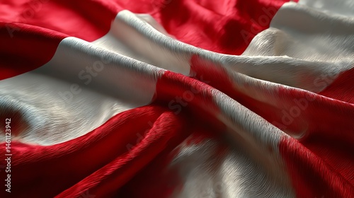 Obraz na płótnie Close-up view of a waving red and white flag, showcasing fabric textures and colors. w salonie