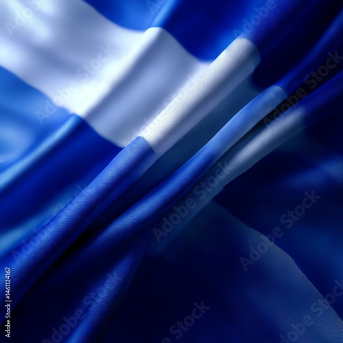Obraz na płótnie Waving blue flag with white stripes on a soft, flowing fabric background. w salonie