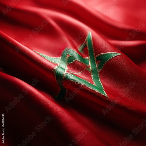 Obraz na płótnie Moroccan flag waving in the wind with vivid red and green colors. w salonie