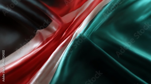 Obraz na płótnie Silk fabric in red, green, and white flowing together, creating a vibrant texture. w salonie