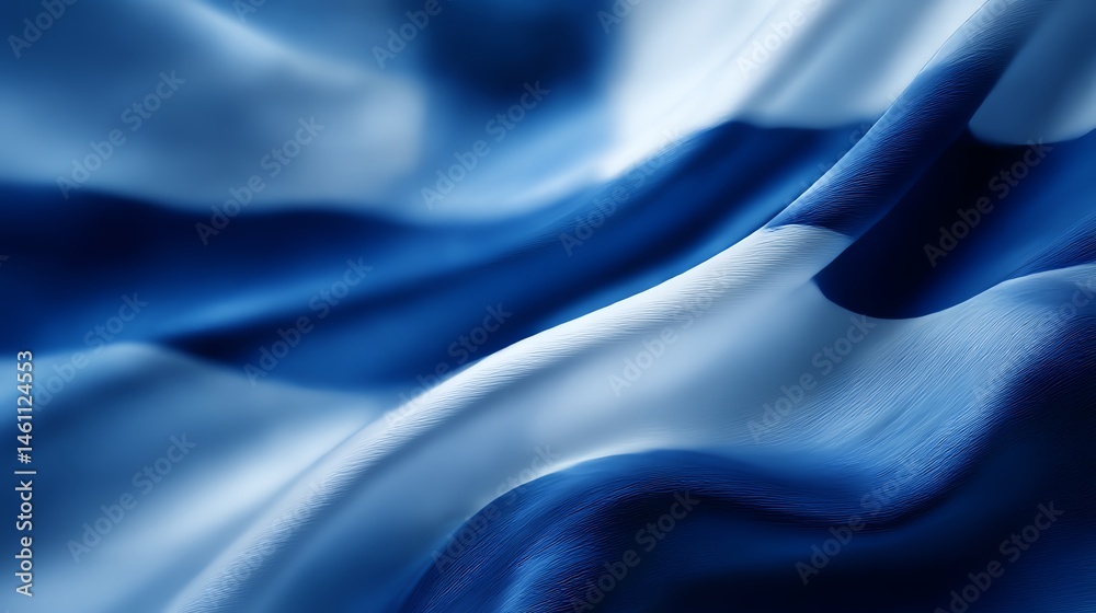 Finland flag waving in smooth fabric, white isolate background.