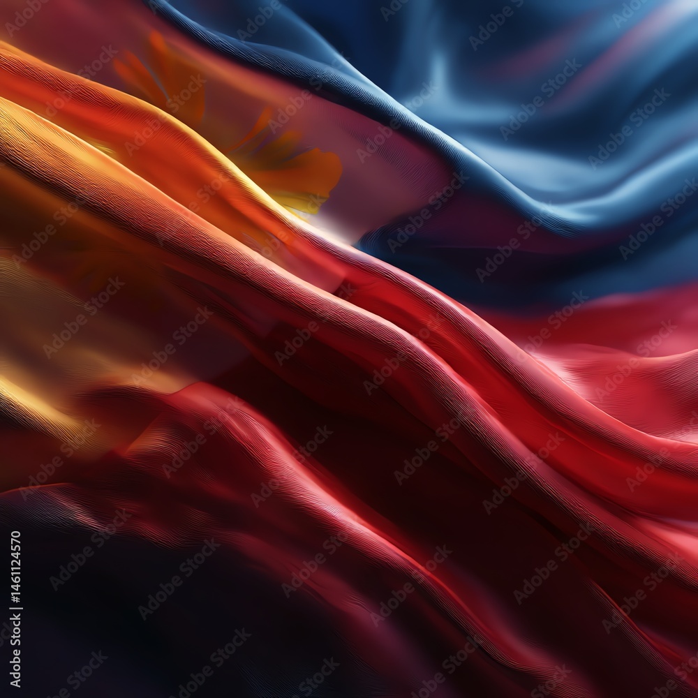 Waving Philippine flag fabric texture with rich colors and subtle shadows.