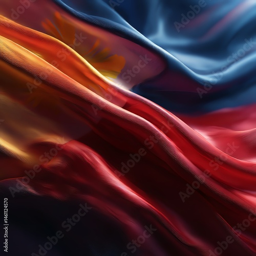 Waving Philippine flag fabric texture with rich colors and subtle shadows.