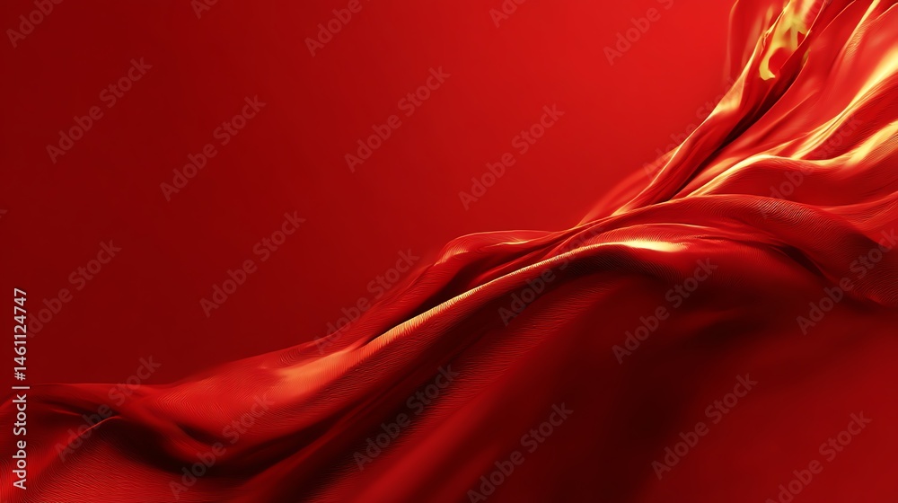 Elegant red silk fabric draping, smooth texture on isolated background.