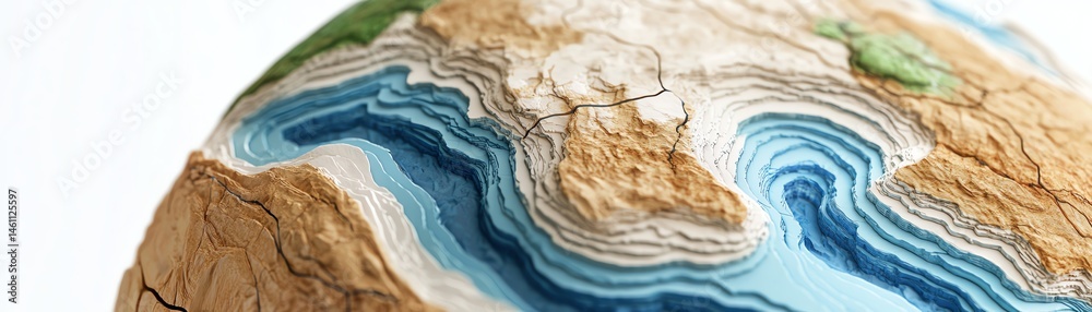 Close-up view of a globe showcasing detailed land and water contours.