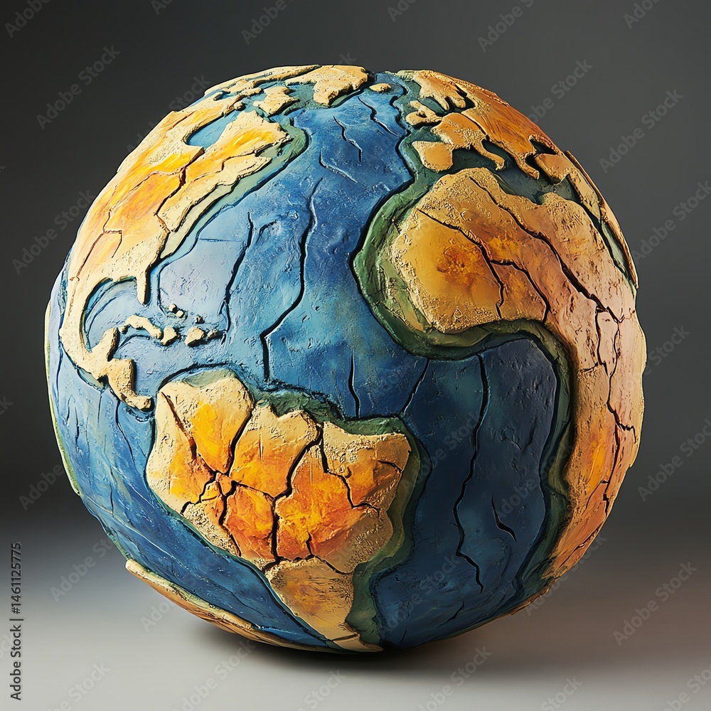 Colorful globe art piece showcasing Earth's continents and oceans.