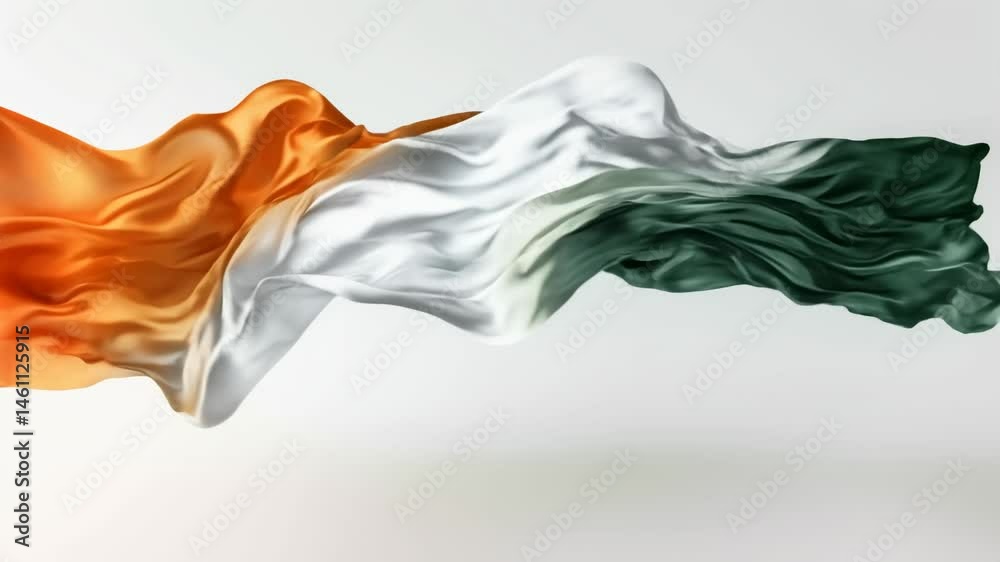 Fabric flowing in the colors of the tricolor banner. Abstract silky material waves for festive card decoration. Indian republic day conceptual design.