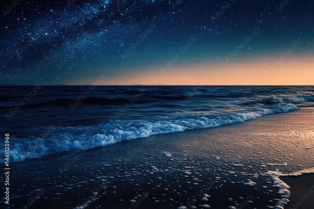 Night beach scene with a vibrant starry sky Night beach scene with a vibrant starry sky
