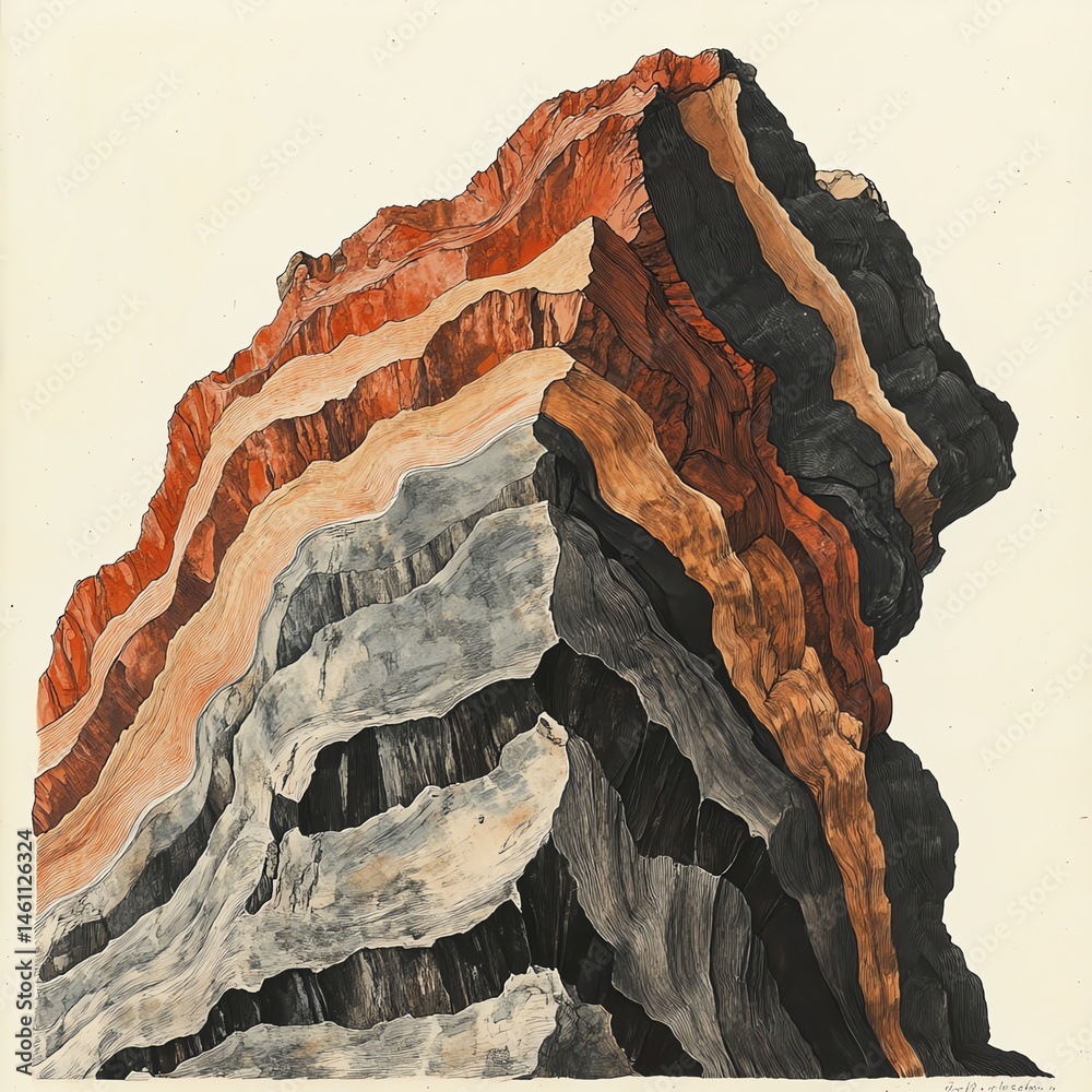 Abstract depiction of layered rocks in earthy tones, emphasizing nature's beauty.