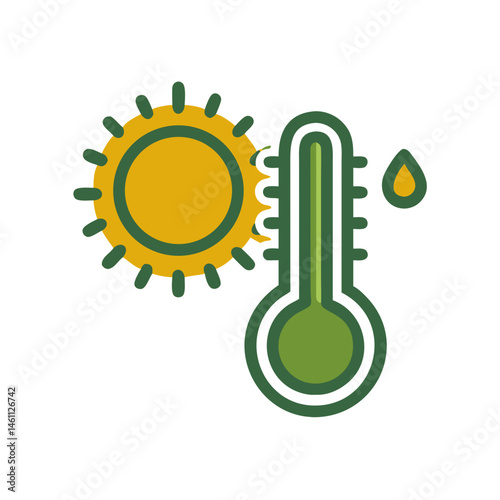 Sun and thermometer graphic illustrating temperature measurement
