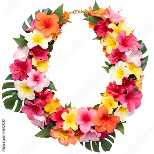 Vibrant Tropical Flower Lei Perfect for Luau or Wedding isolated on Transparent Background