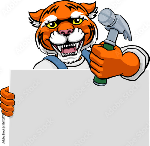Tiger Hammer Cartoon Mascot...