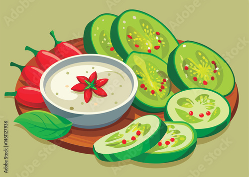Delicious green slices with creamy sauce.