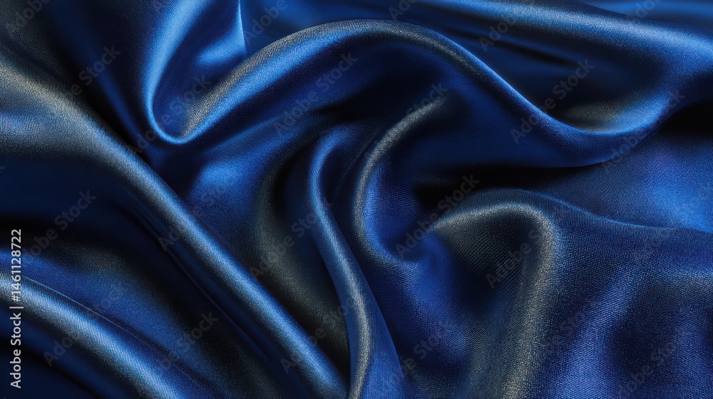 Fototapeta premium Abstract Dark Blue Silk Fabric Background with Folds and Highlights