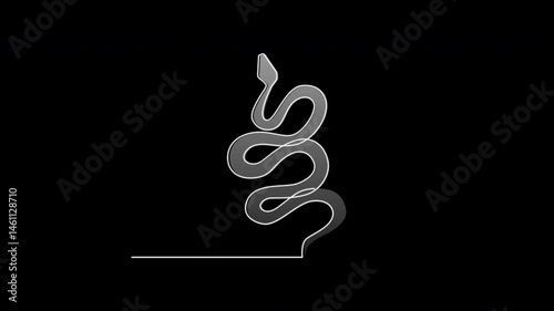 Snake outline self drawing animation. Grey on black background.