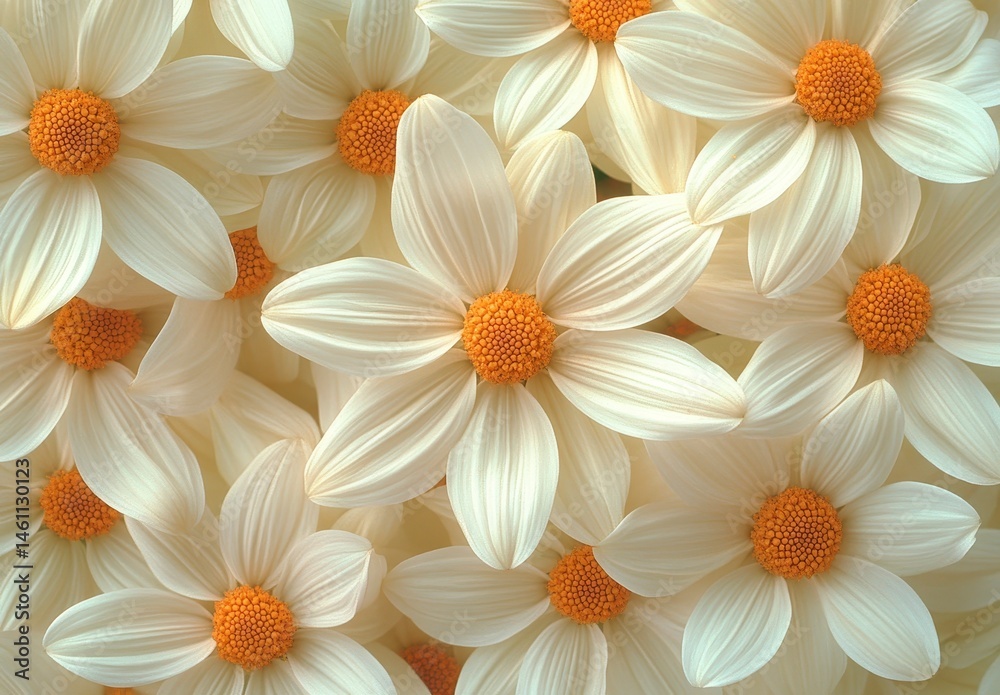 Fototapeta premium Close up of Many Delicate White Daisies with Orange Centers