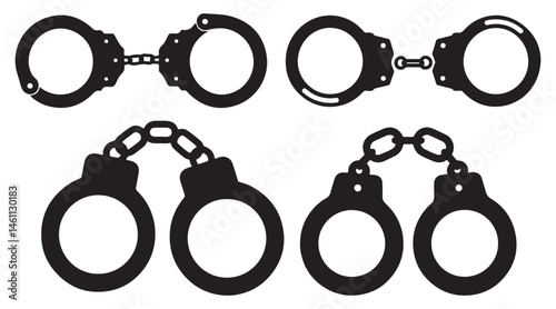 Handcuffs Illustration Set Black and White Law Enforcement Restraint Icons


