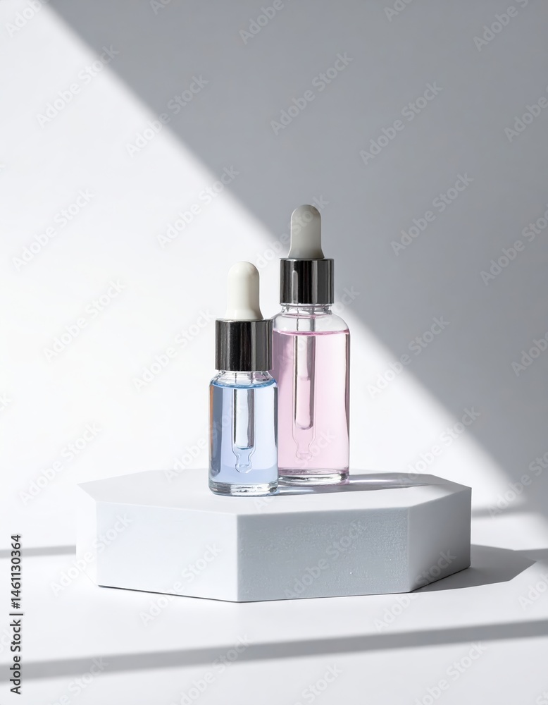 A sleek, elegant bottle of perfume with a shimmering cap rests atop a pristine white box, casting soft shadows in warm, ambient light. A sleek, elegant bottle of perfume with a shimmering cap rests atop a pristine white box, casting soft shadows in warm, ambient light.