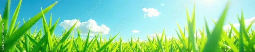 Fototapeta premium Sky view through tall grass blade, copy space , minimal, calm