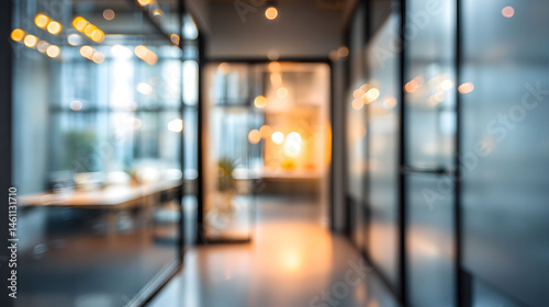 Dynamic office space modern workspace blurred background inspiring environment professional viewpoint