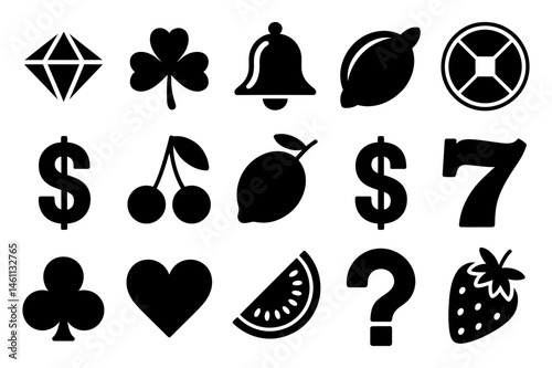 Casino slot machine game icons symbols vector set
