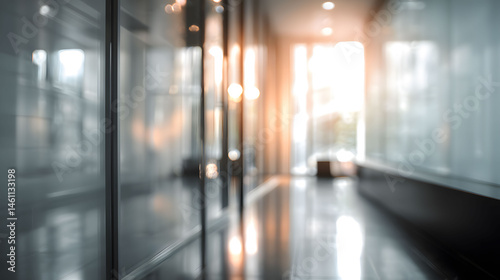 Dynamic office environment with blurred interior and door modern business setting light-filled space