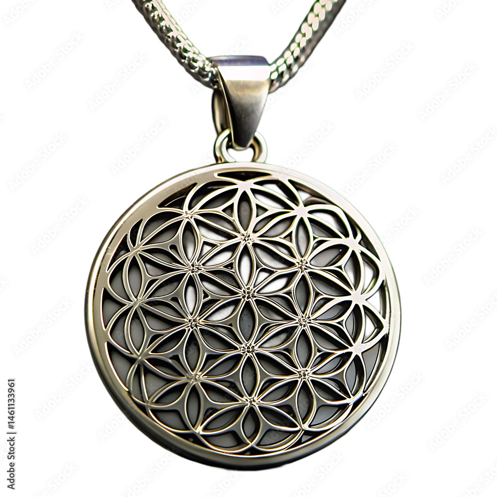Obraz premium Flower of Life Pendant Necklace: Sterling Silver Geometric Jewelry