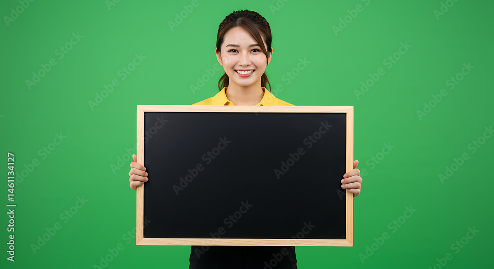 Happy Educator Showing Empty Blackboard for School Projects and Editable Content generative ai Happy Educator Showing Empty Blackboard for School Projects and Editable Content generative ai