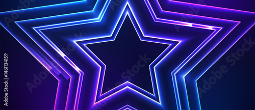 Glowing neon star layers with futuristic 3D light effects abstract background