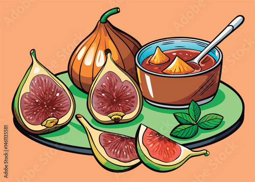 Figs and fig jam. a delicious display.