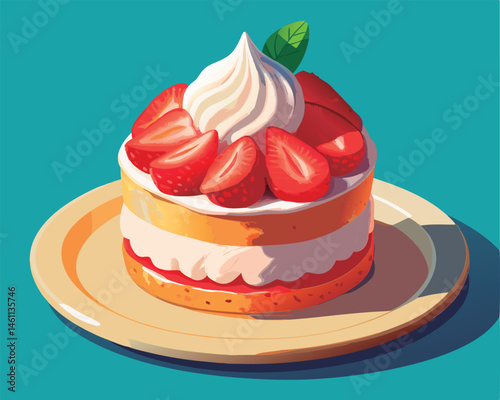Vector illustration of a Delicious strawberry shortcake dessert.