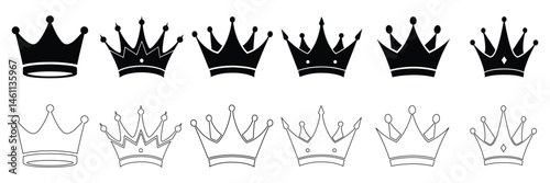 Crown Icons Set Royalty Symbol Vector Illustration.