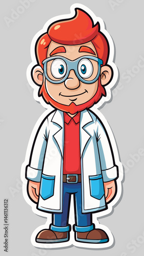 Friendly scientist character in white coat.