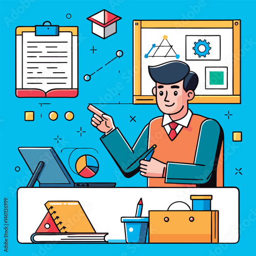 Vector illustration of a Educator Presenting Data Analysis.