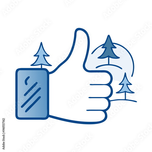 Thumbs Up Gesture in Nature Scene Illustration  