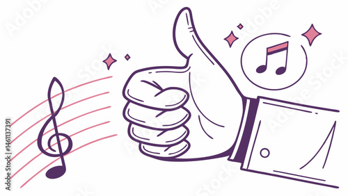 Musical Thumbs-Up Gesture with Notes and Stars  