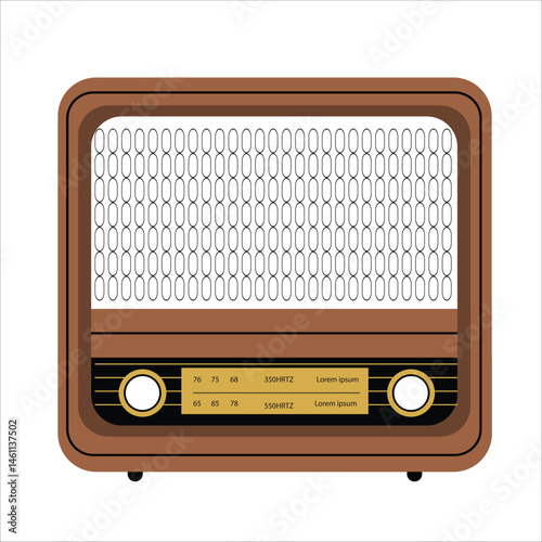 Vintage Wooden Radio Illustration , retro  old radio icon. vector graphic