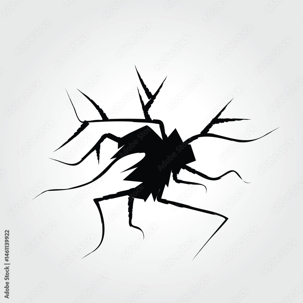 Wall crack icon. Hole in floor, broken glass symbol top view, break effect design