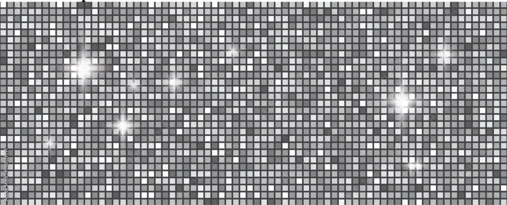Disco ball seamless pattern. Disco party glitter silver background, sparkle mosaic tile