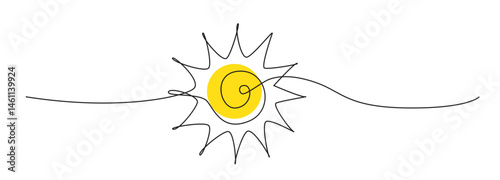 Obraz na płótnie One line sun vector icon. Continuous sunshine outline, sunrise doodle, summer line illustration w salonie