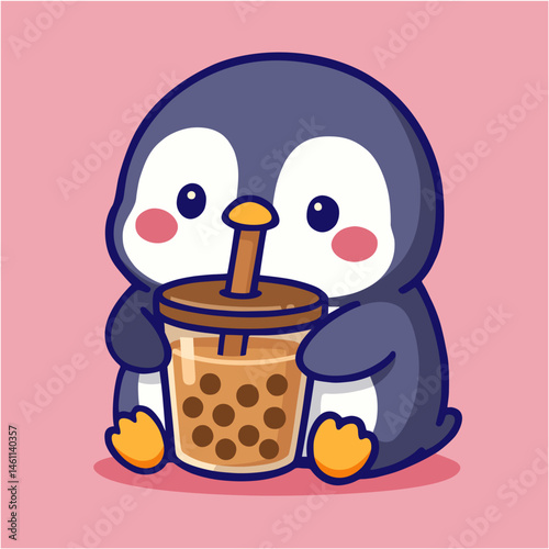 Cute Penguin Drinking Coffee Boba 