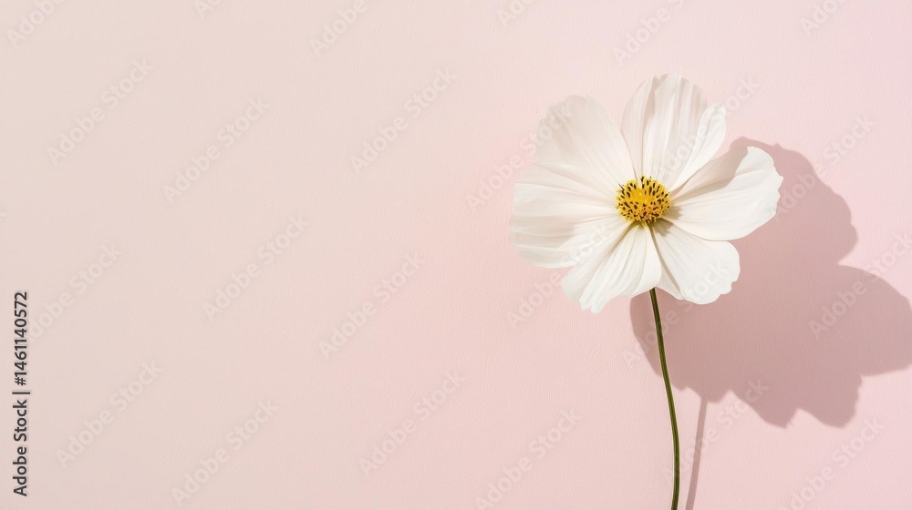 Obraz premium Close-up of a single white flower with a yellow center. the flower is in full bloom and is facing towards the right side of the image.